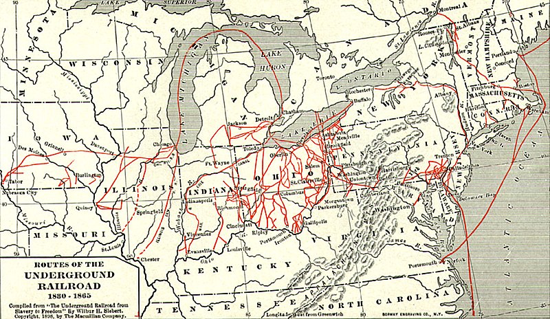 An old map of the Underground Railroad routes.
